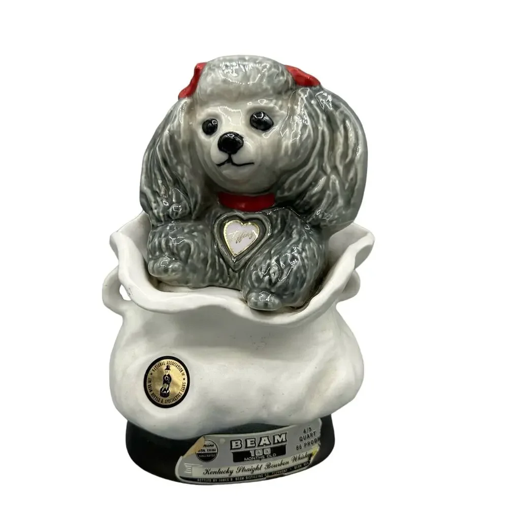Vintage Jim Beam Tiffany Poodle Decanter 1973 WITH Original RED Bow
